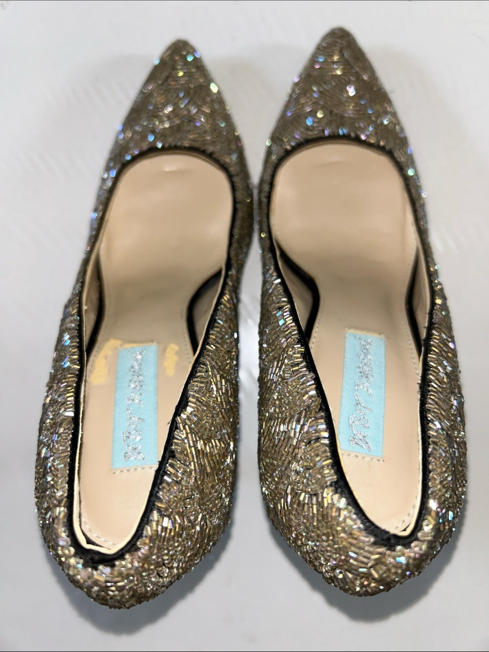 NWOB Blue by Betsey Johnson “SB-Clair” Fully Beaded Pointed Toe Heels Pumps